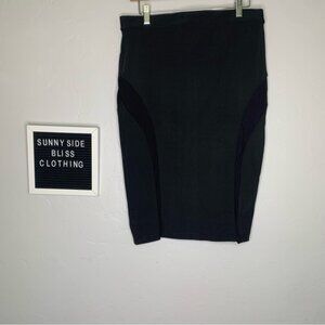 Missguided Black Ribbed Bodycon Pencil Skirt w/ Mesh Side Panels Size 12